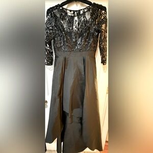 Adriana Papell Elegant Black Lace High Low Evening Gown Mom Of The Bride / Groom